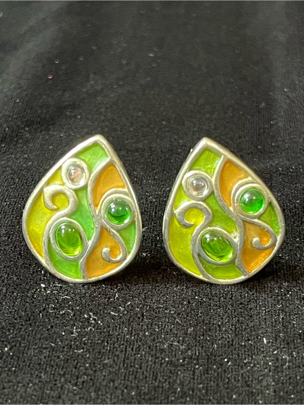 GIVENCHY 1980s Runway Enamel Cabochon Clip-On Earrings, Signed 1753 - Picture 1 of 6